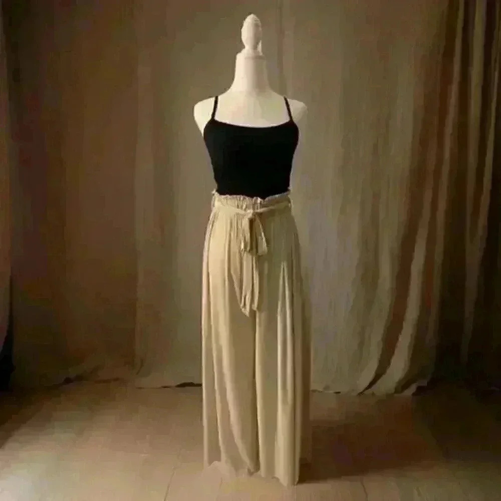 Wide Leg Drape Tan Pants Size Small